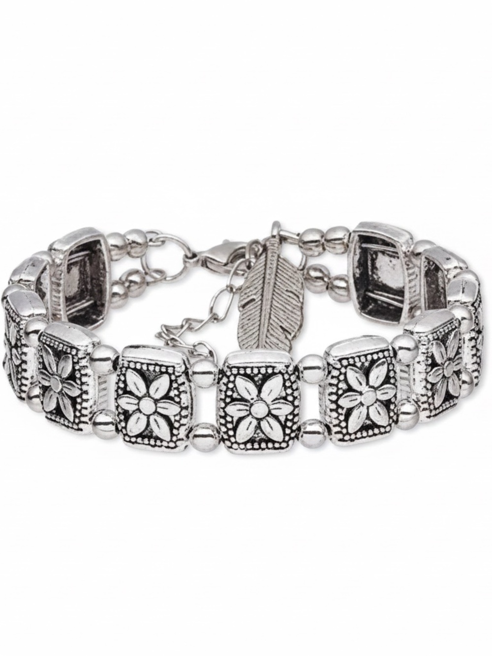 Womens Antique Silver Plated Bracelet Size 6.5